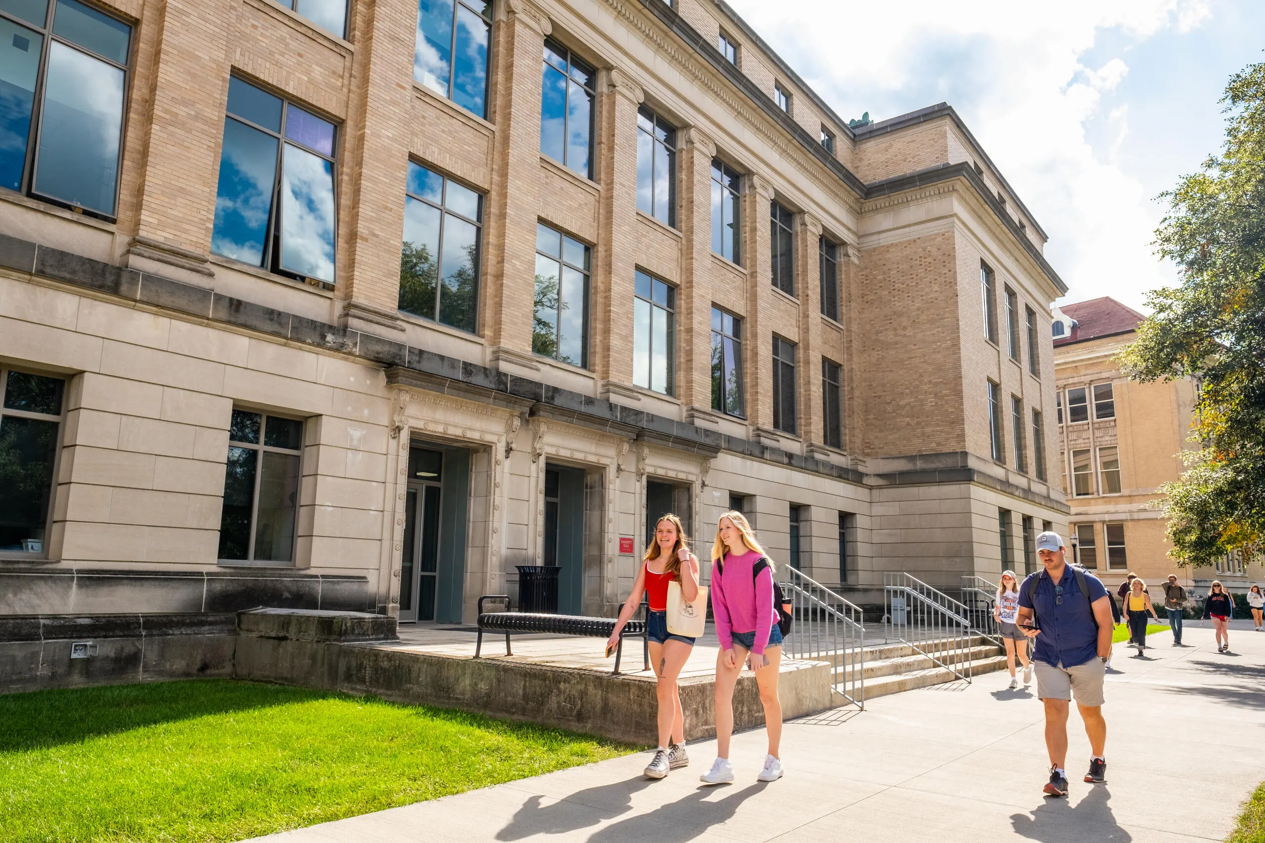 Students walking alongside Hagerty Hall