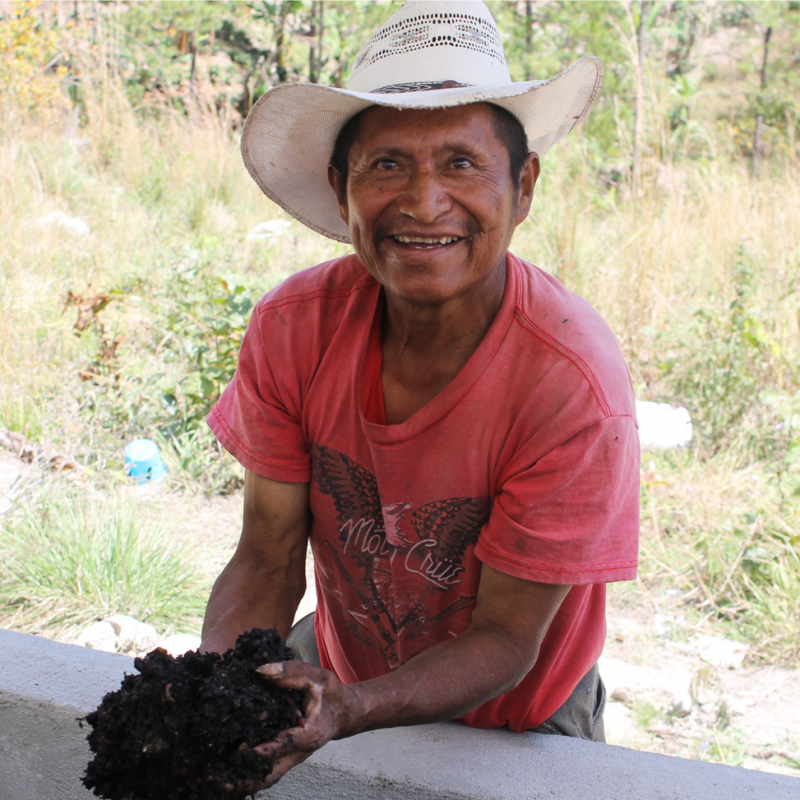 Coffee Farmer holding soil 