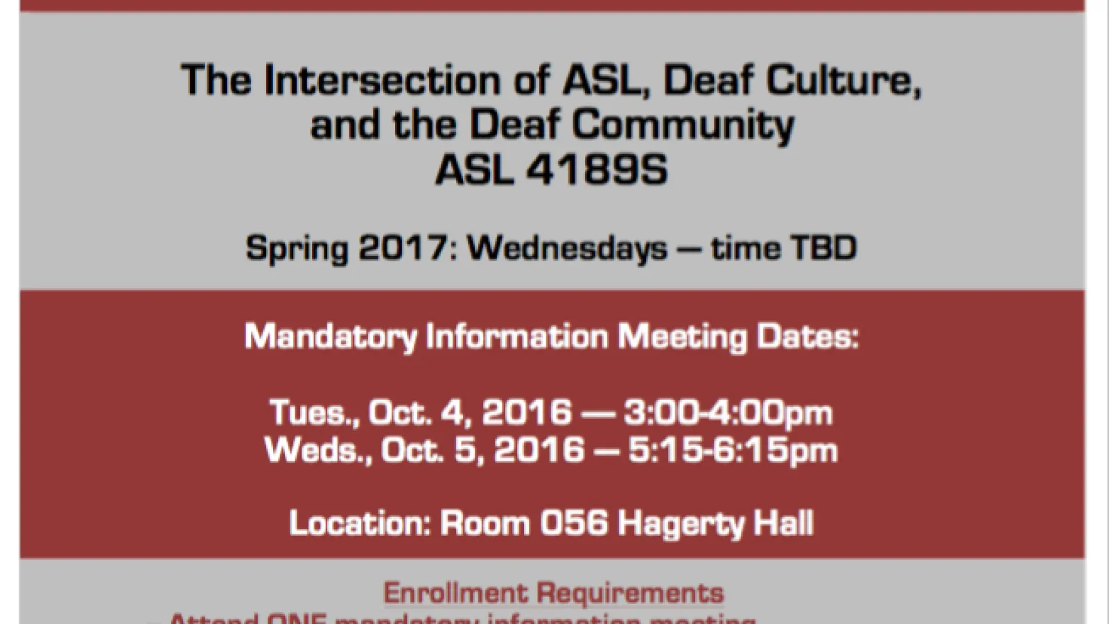 An American Sign Language Service Learning course is being offered Spring 2017