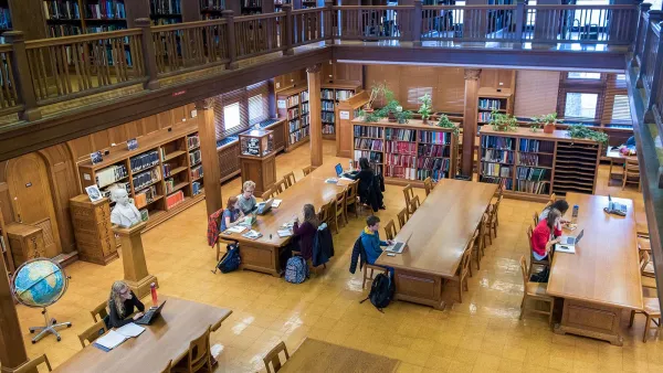 Students studying in library