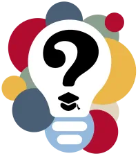 A lightbulb with a question mark, a graduation cap